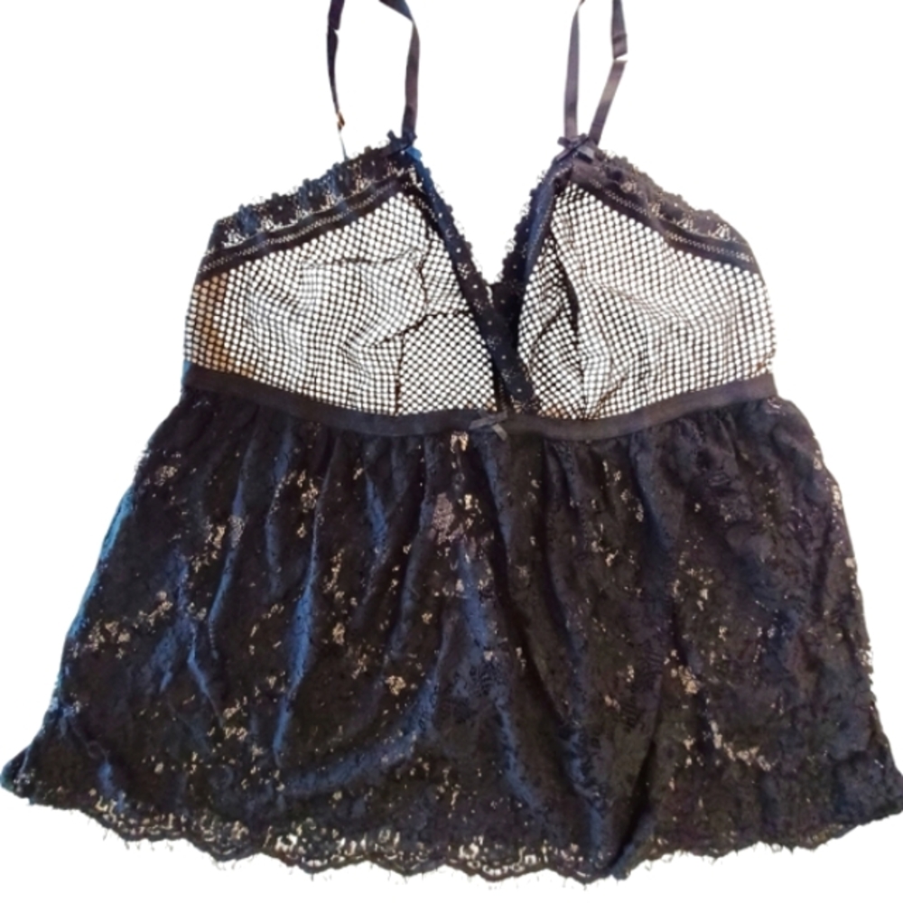 NEW w/ Tags Cacique Babydoll Nightie & Panties Set Plus Sz 26-28 Black Lace NWT